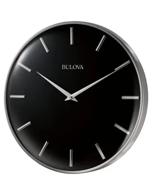 Bulova Metro Wall Clock - Pewter Finished Case - Black Dial - Convex Glass Lens