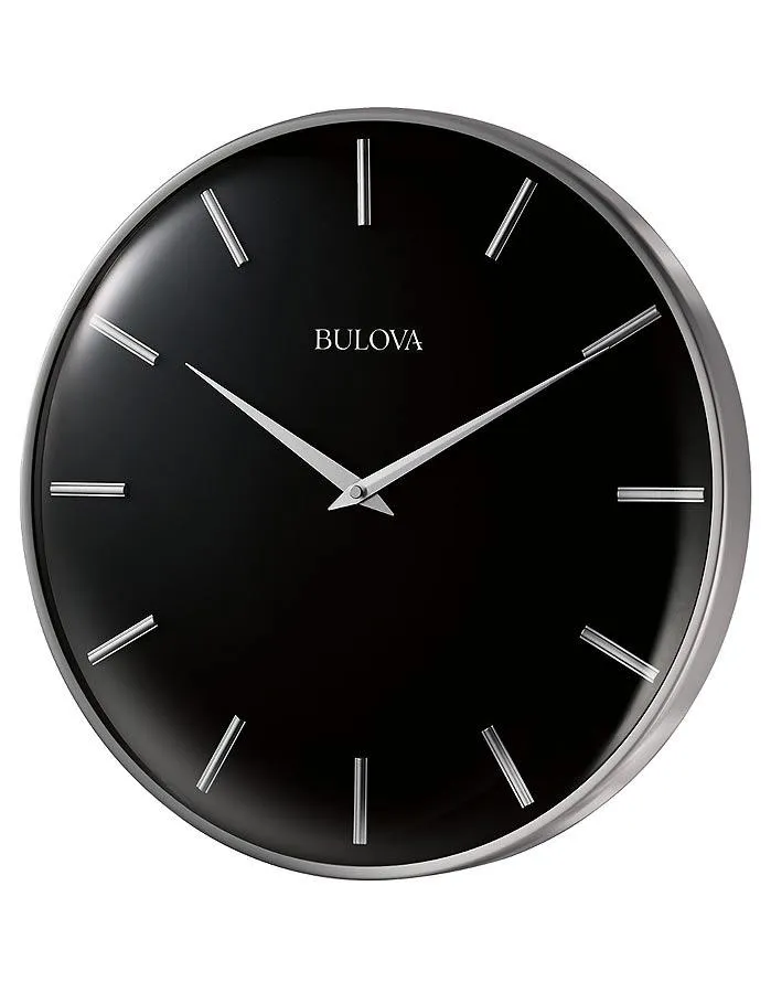 Bulova Metro Wall Clock - Pewter Finished Case - Black Dial - Convex Glass Lens