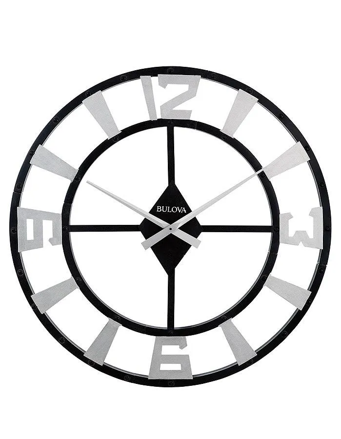 Bulova The Gotham Oversized Wall Clock - Silver & Black - 36 Inch Diameter