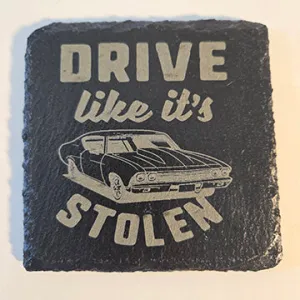 Car themed slate coaster, classic cars, retro cars, Drive like it's stolen