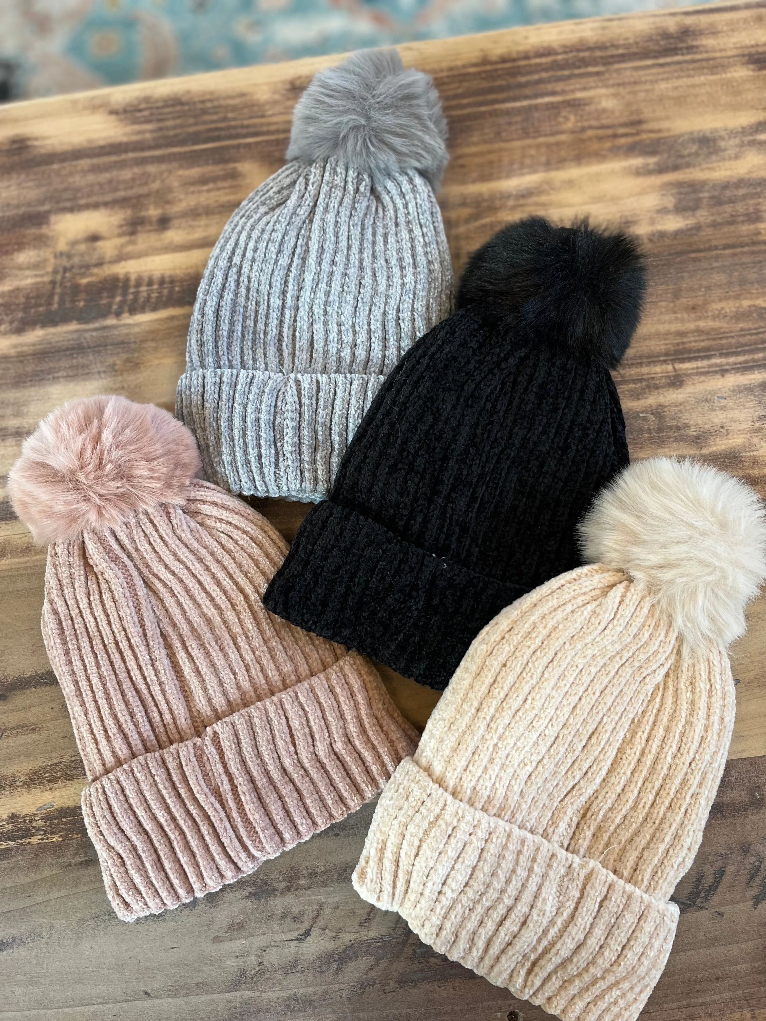 Chenille Pom Beanie