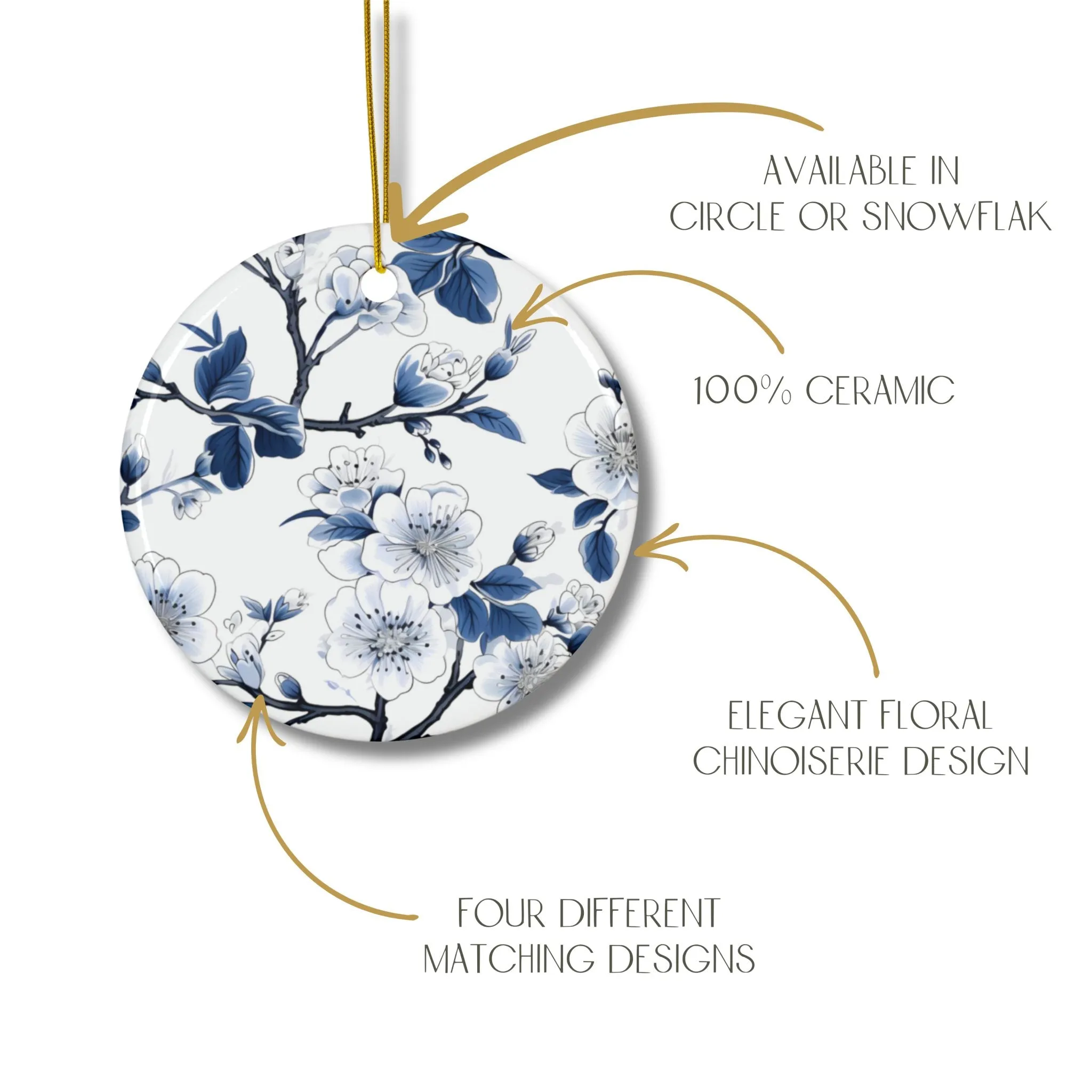 Chinoiserie Ornaments - Blue and White Floral Design - 20-Piece Set