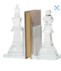 CLEAR CRYSTAL CHESS OVERSIZED BOOKENDS WITH CUT CRYSTAL DESIGNS