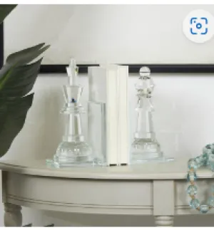 CLEAR CRYSTAL CHESS OVERSIZED BOOKENDS WITH CUT CRYSTAL DESIGNS