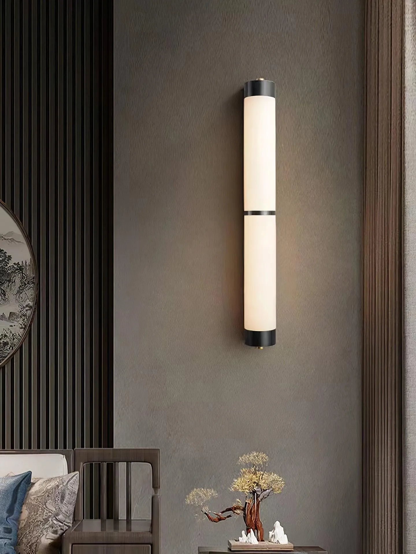 Cylindra Alabaster Brass Wall Light