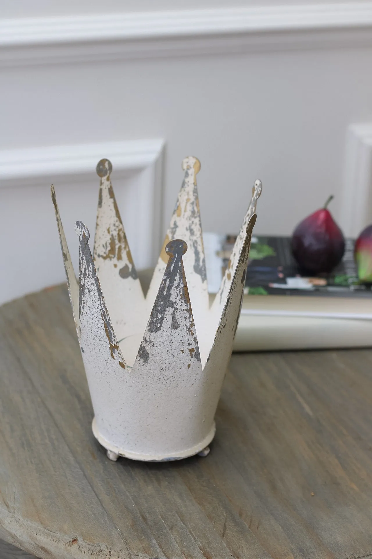 Distressed Cream Crown Candleholder