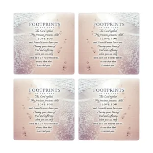 Footprints In Sand Brown 4 x 4 Absorbent Ceramic Square Coasters Pack of 4