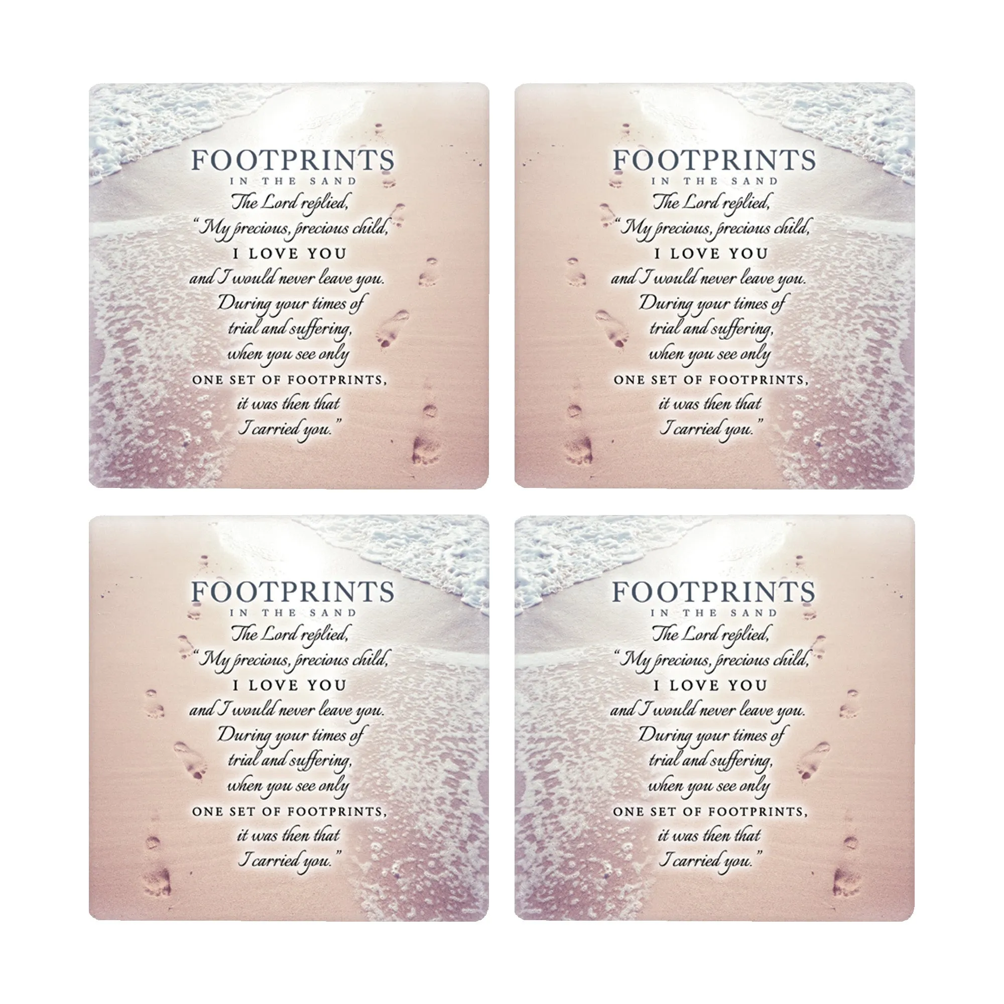 Footprints In Sand Brown 4 x 4 Absorbent Ceramic Square Coasters Pack of 4