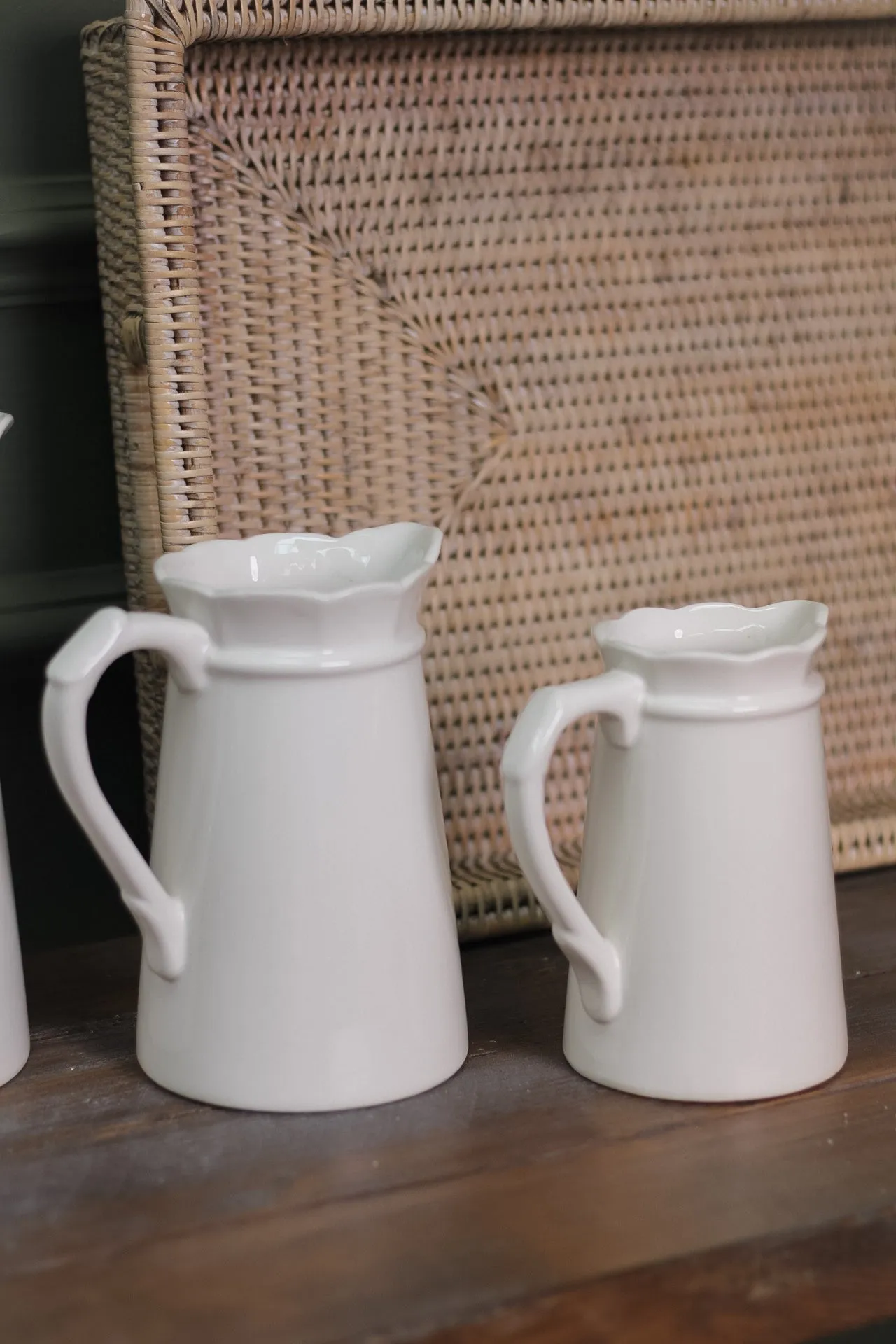 Frilly Edge White Ceramic Jugs | Set of 3