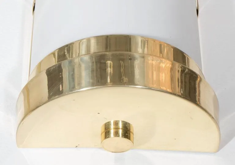 Frosted Acrylic and Brass Pair of Cylindrical Wall Sconces, Pair