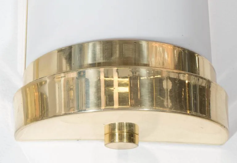 Frosted Acrylic and Brass Pair of Cylindrical Wall Sconces, Pair