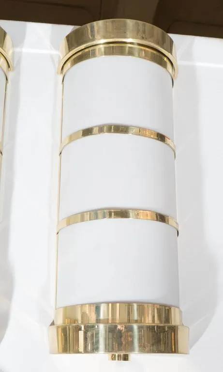 Frosted Acrylic and Brass Pair of Cylindrical Wall Sconces, Pair