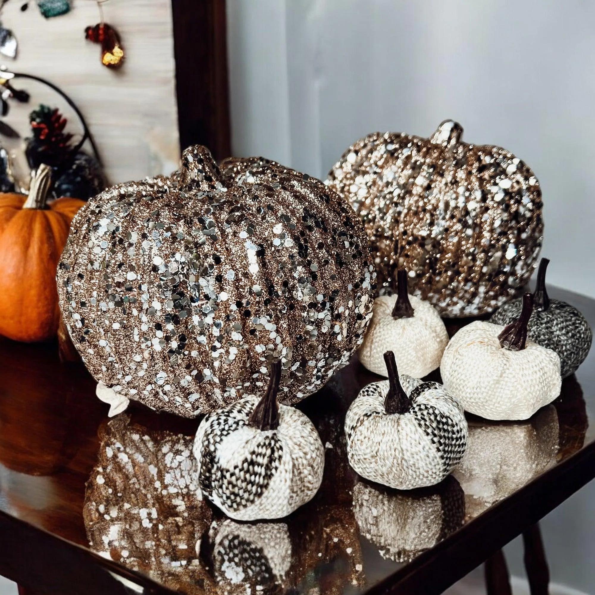 Glitter Sequin Pumpkin 4"