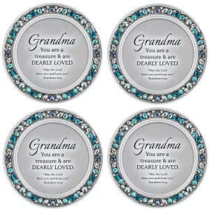 Grandma Treasure  Aqua Blue 4.5 x 4.5 Resin Polymer Jeweled Coaster Set of 4