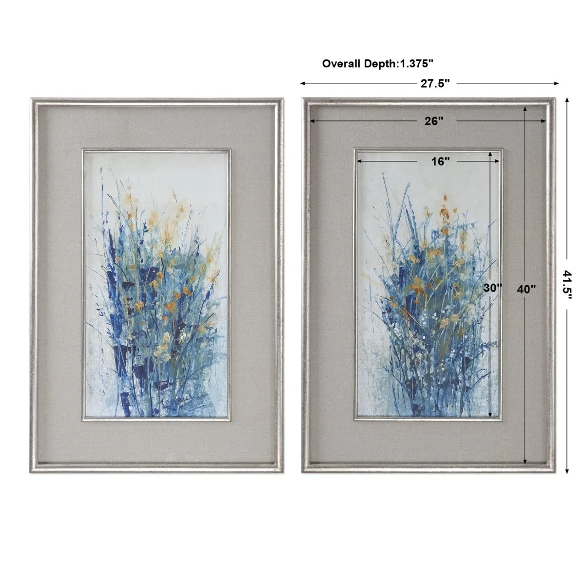 Indigo Florals Framed Art S/2