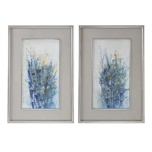 Indigo Florals Framed Art S/2