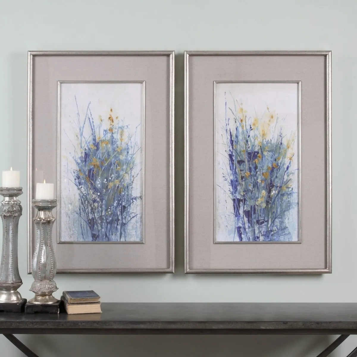 Indigo Florals Framed Art S/2