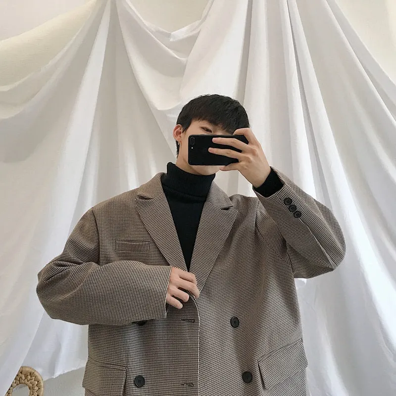 [Korean Style] James Oversized Double Breasted Plaid Blazer