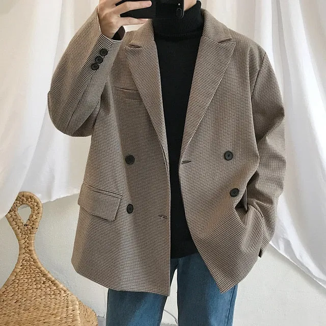 [Korean Style] James Oversized Double Breasted Plaid Blazer