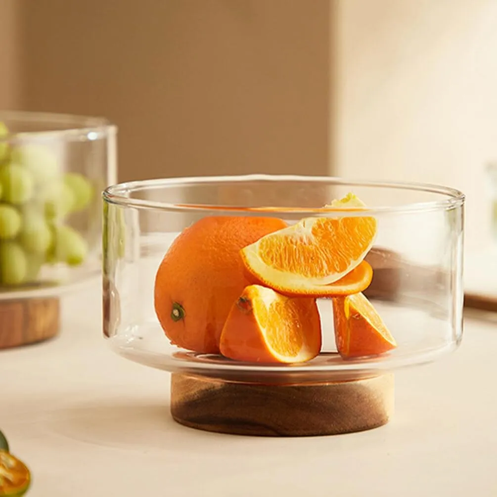 MODERN GLASS BOWL WITH PREMIUM WOODEN BASE