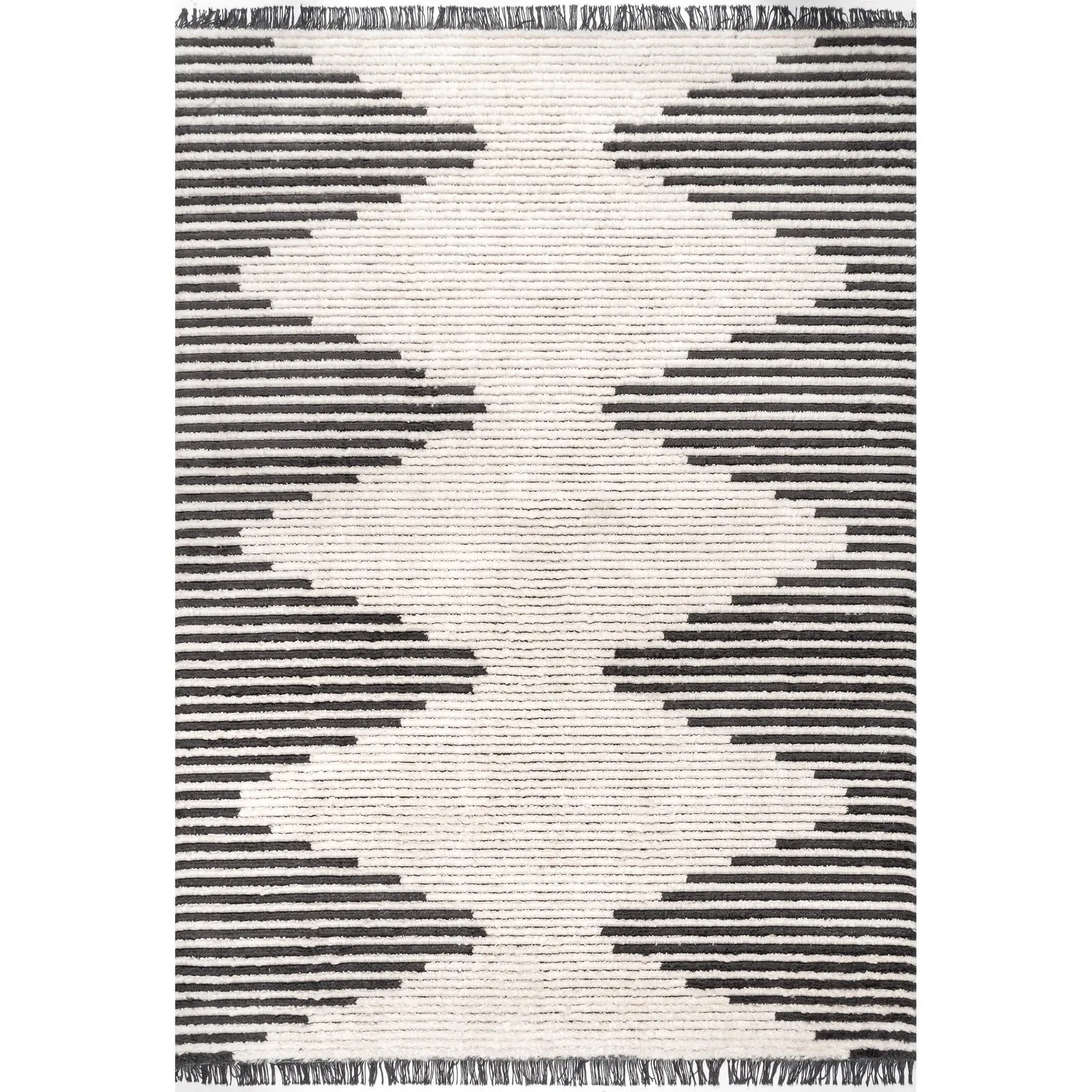 Morgan Contemporary Diamond Soft Shag Fringe Area Rug / 4'x6'