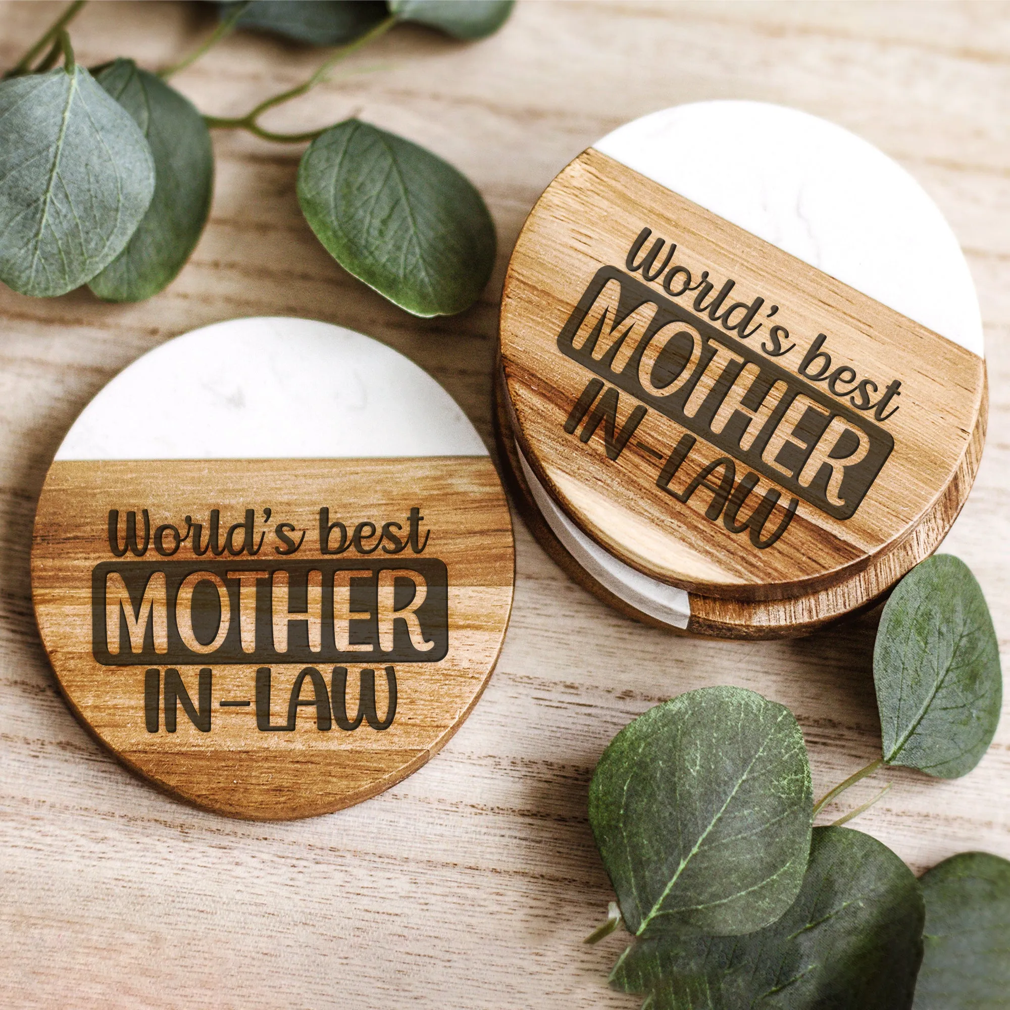 Mother In Law Acacia Wood and Marble Coasters