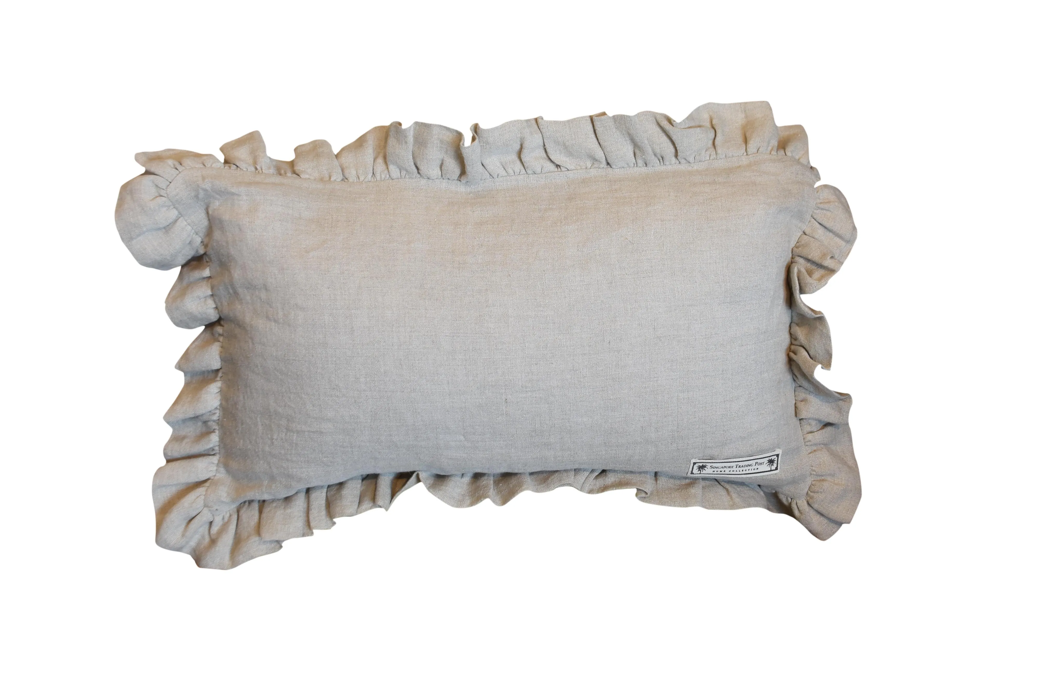 Natural Linen Rectangular Cushion with frill - white and oatmeal