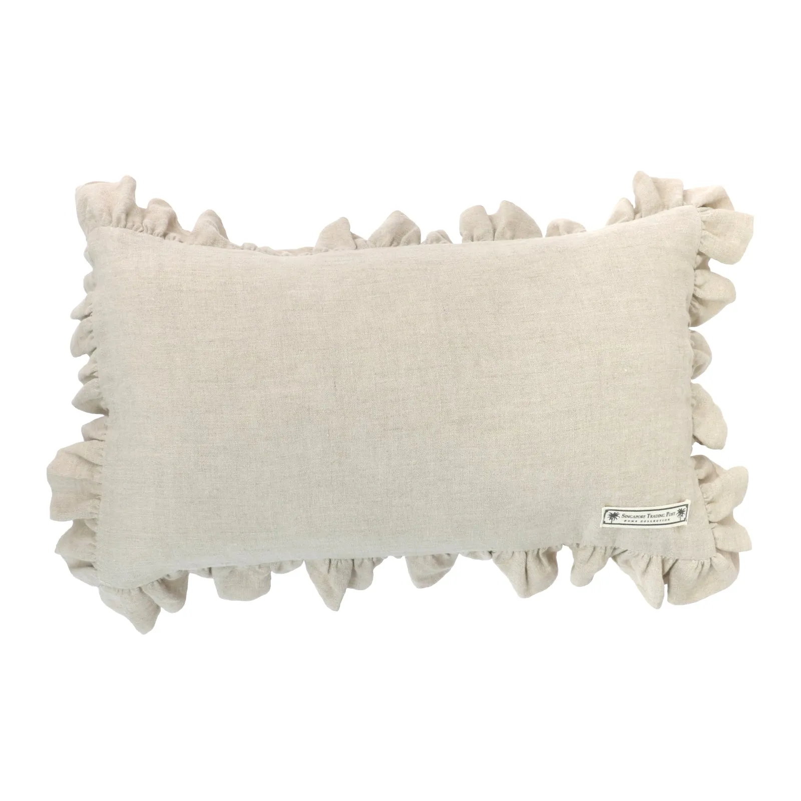 Natural Linen Rectangular Cushion with frill - white and oatmeal