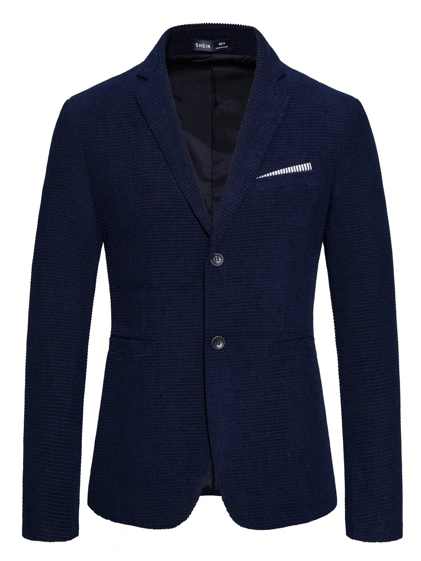 Navy Blue Button Front Lapel Collar Single Breasted Blazer