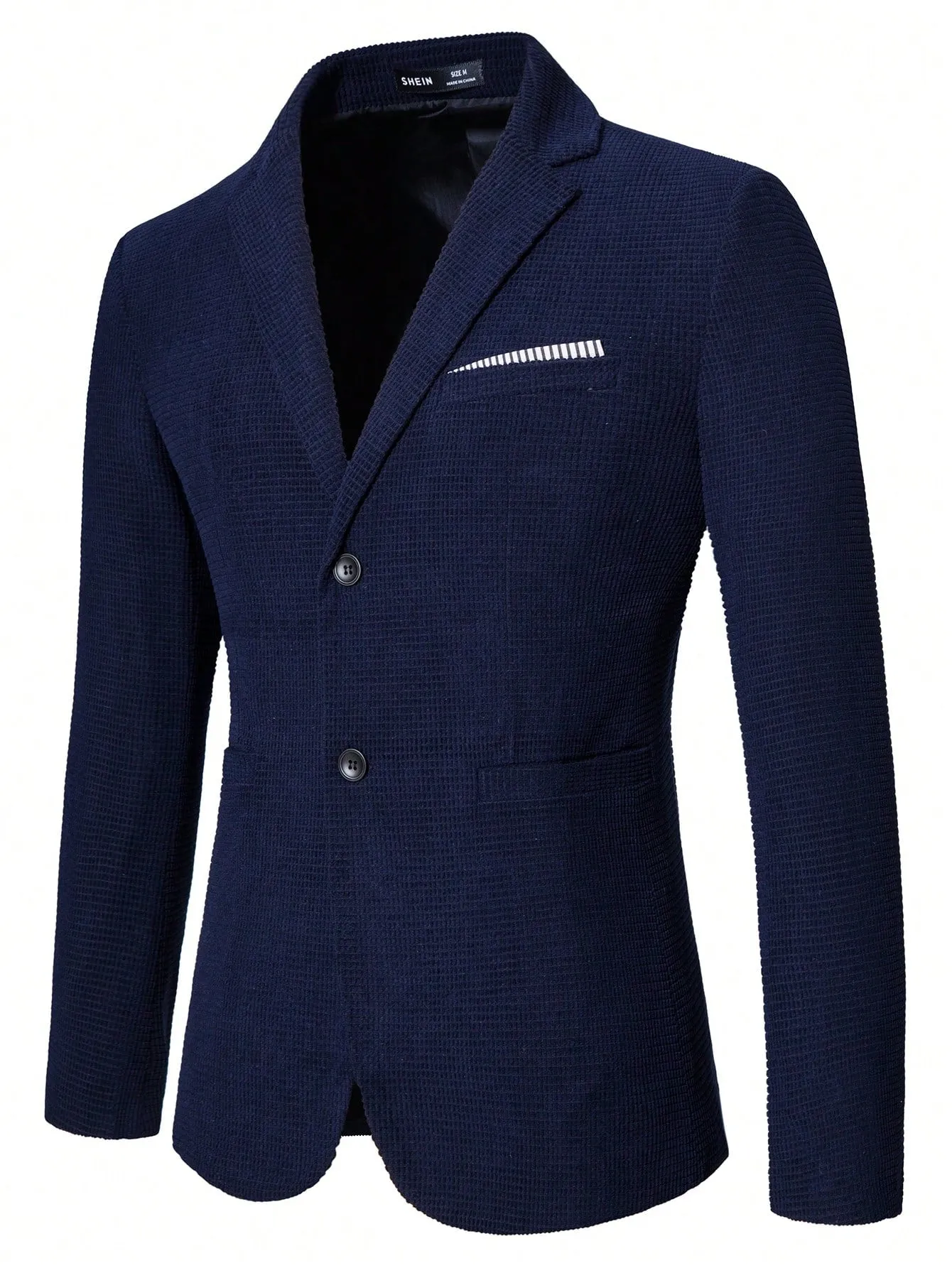 Navy Blue Button Front Lapel Collar Single Breasted Blazer