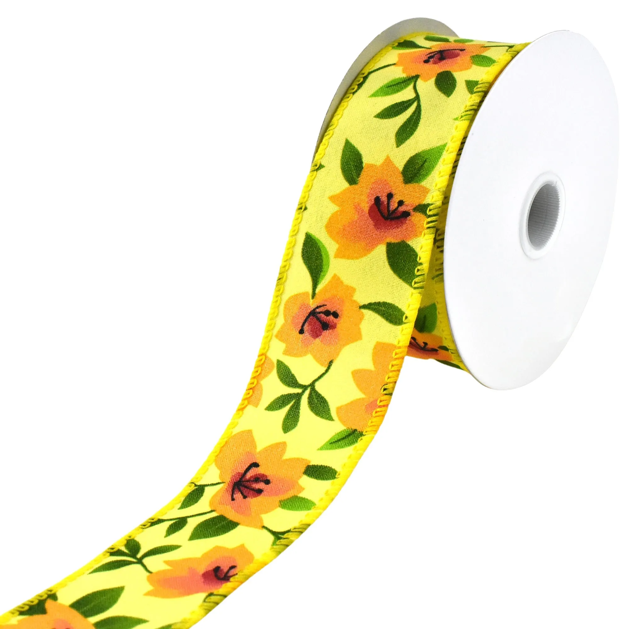 Printed Spring Magnolias Wired Ribbon, 10-yard