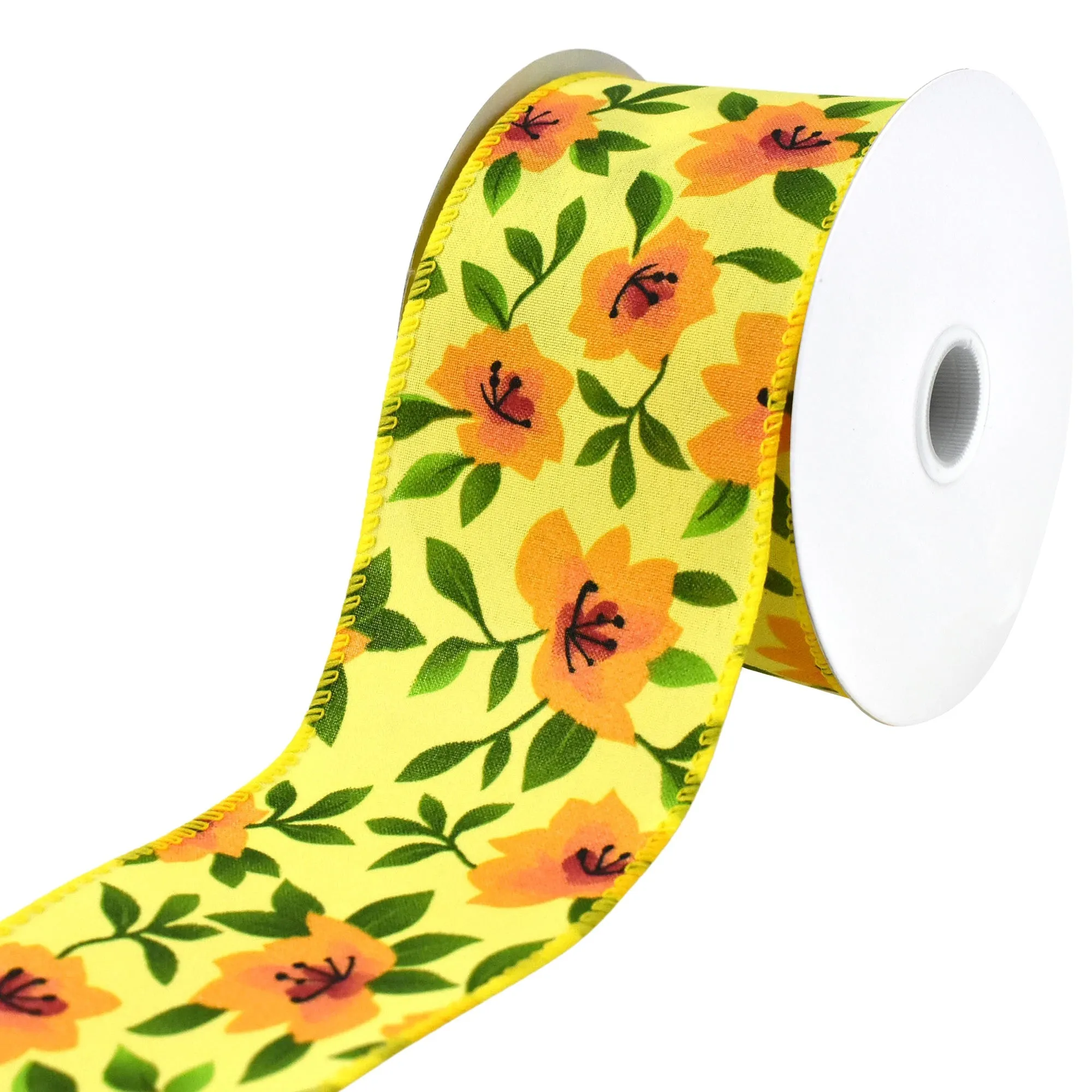 Printed Spring Magnolias Wired Ribbon, 10-yard