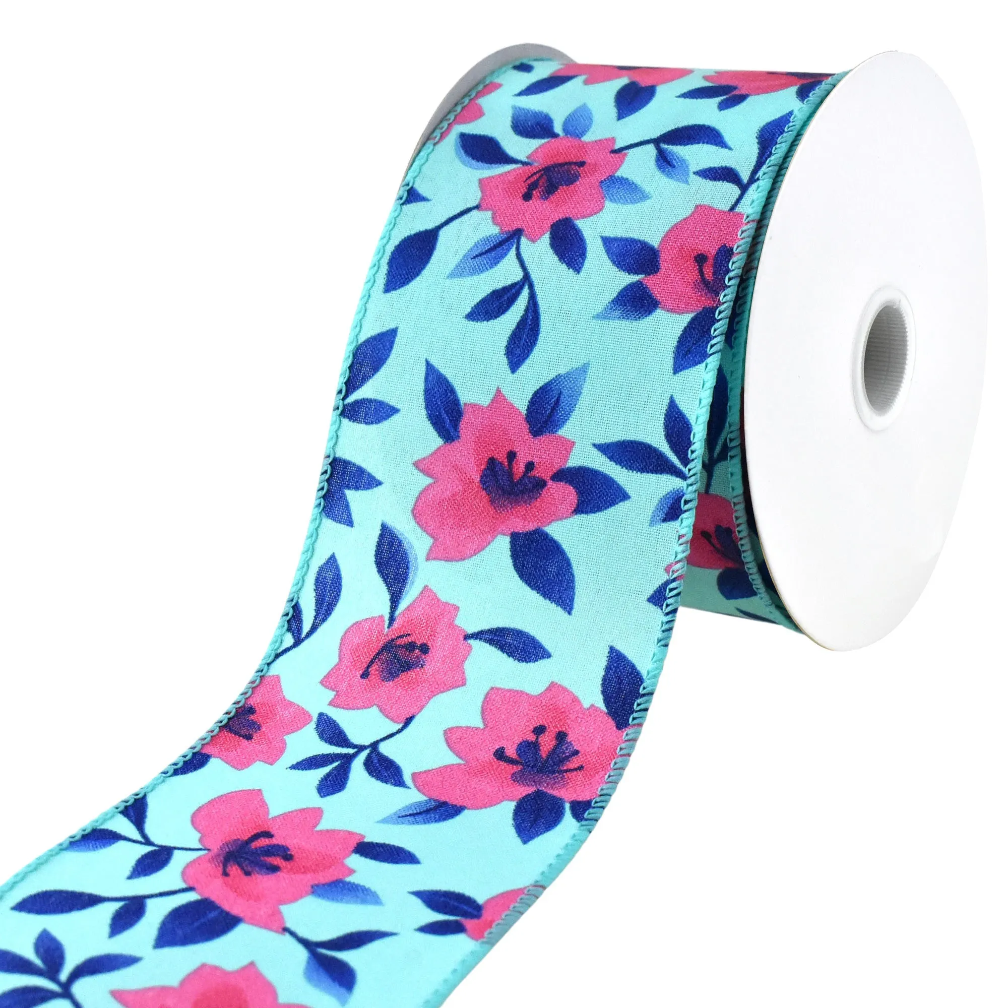 Printed Spring Magnolias Wired Ribbon, 10-yard