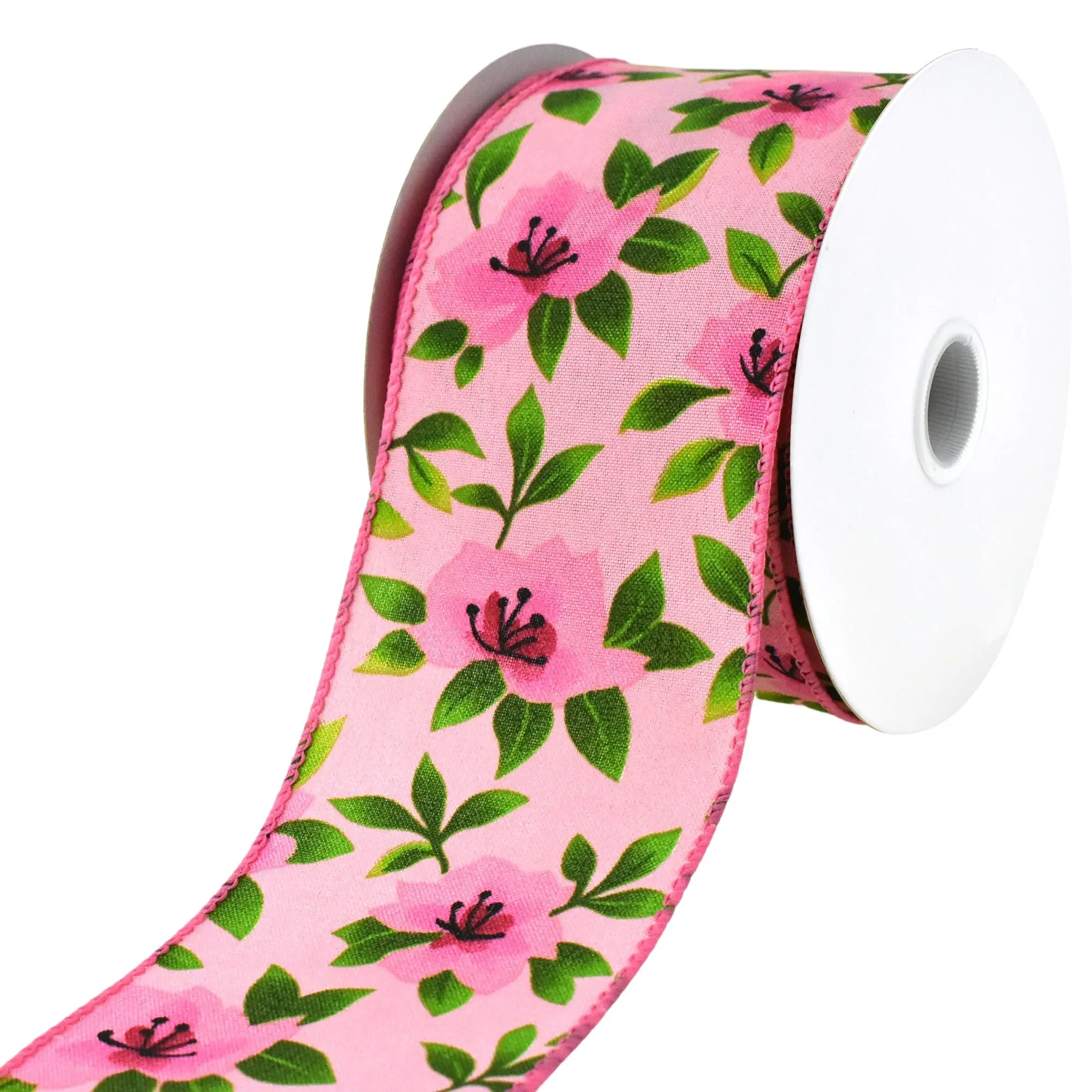 Printed Spring Magnolias Wired Ribbon, 10-yard