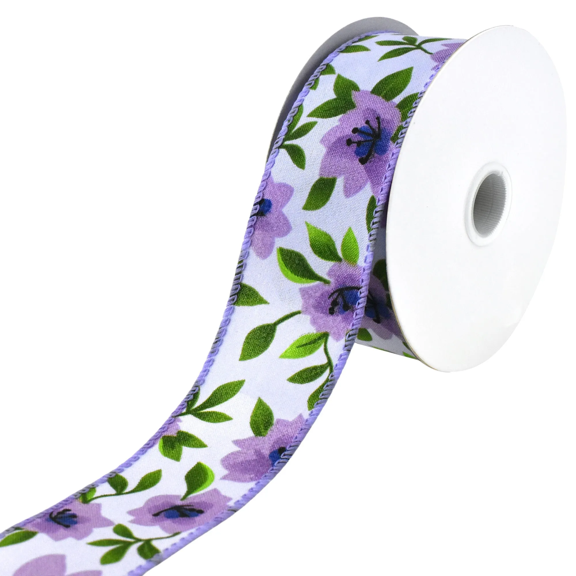 Printed Spring Magnolias Wired Ribbon, 10-yard