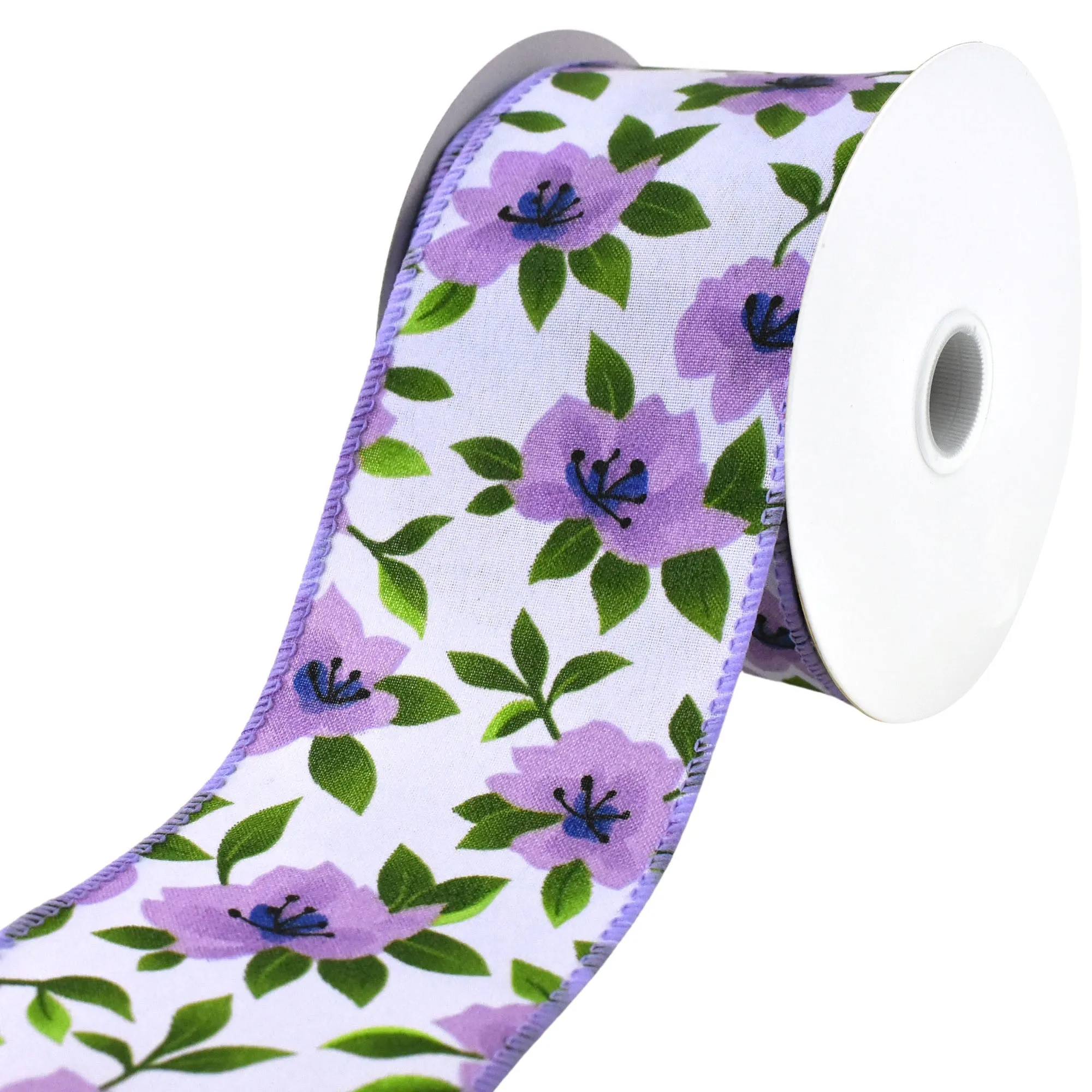 Printed Spring Magnolias Wired Ribbon, 10-yard