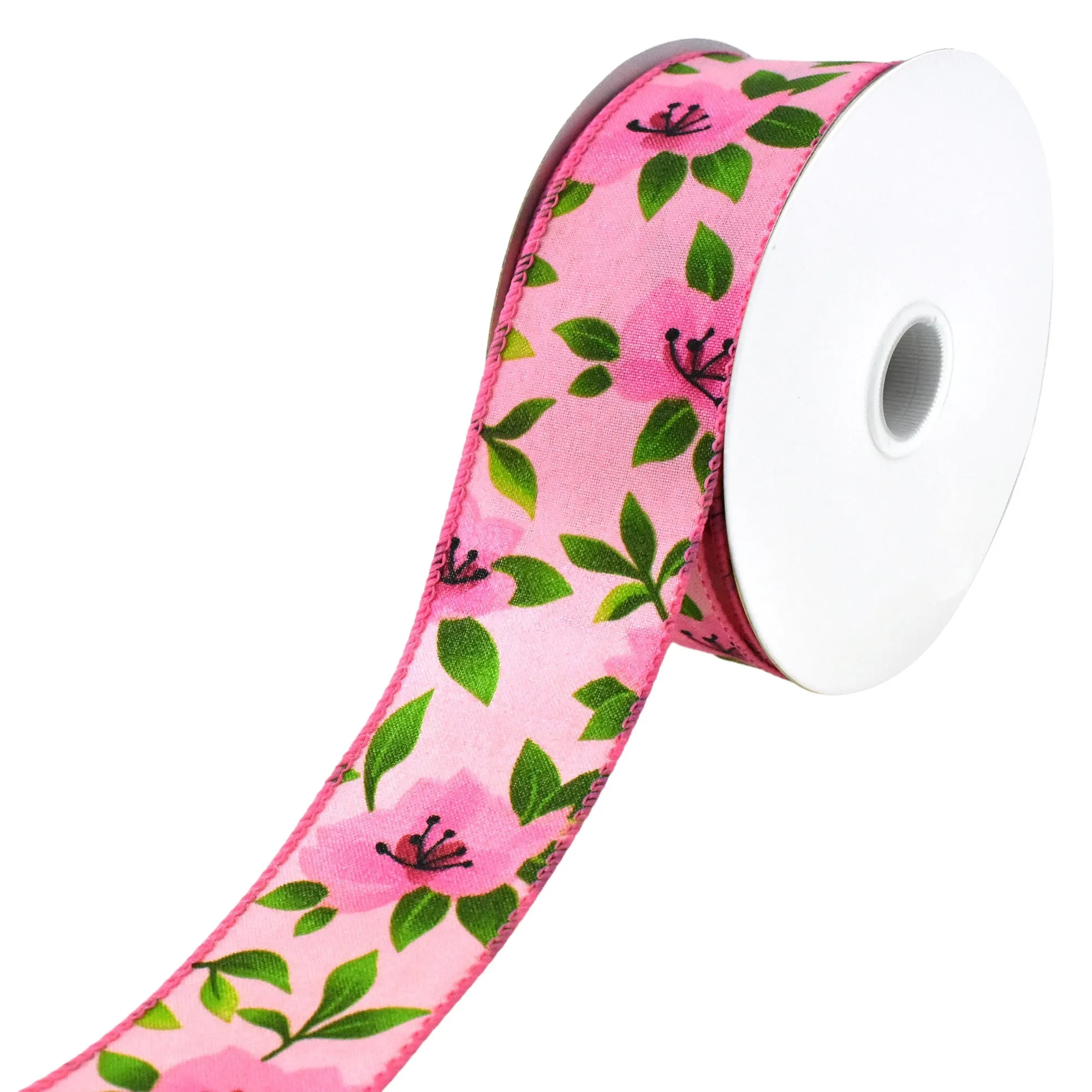 Printed Spring Magnolias Wired Ribbon, 10-yard