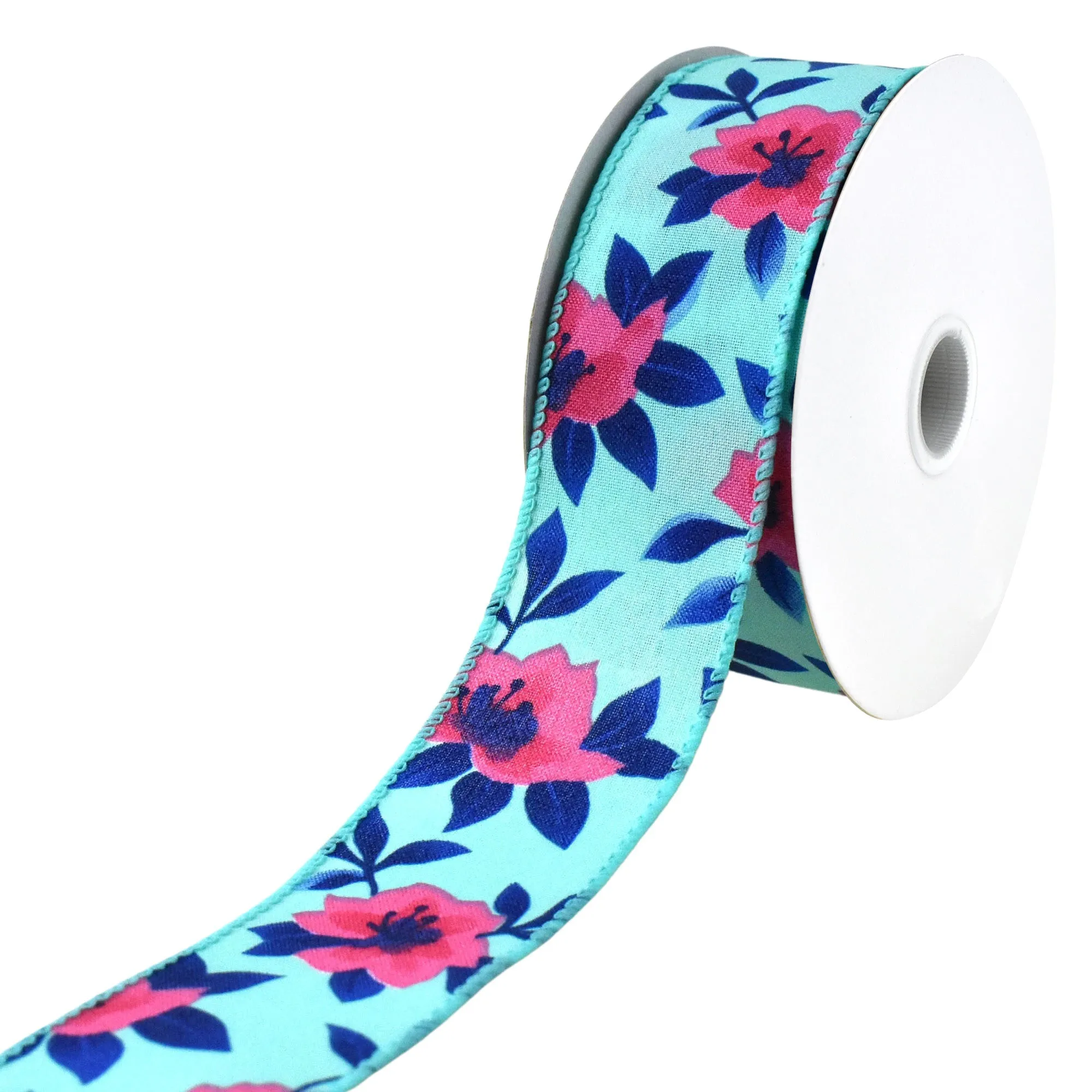 Printed Spring Magnolias Wired Ribbon, 10-yard