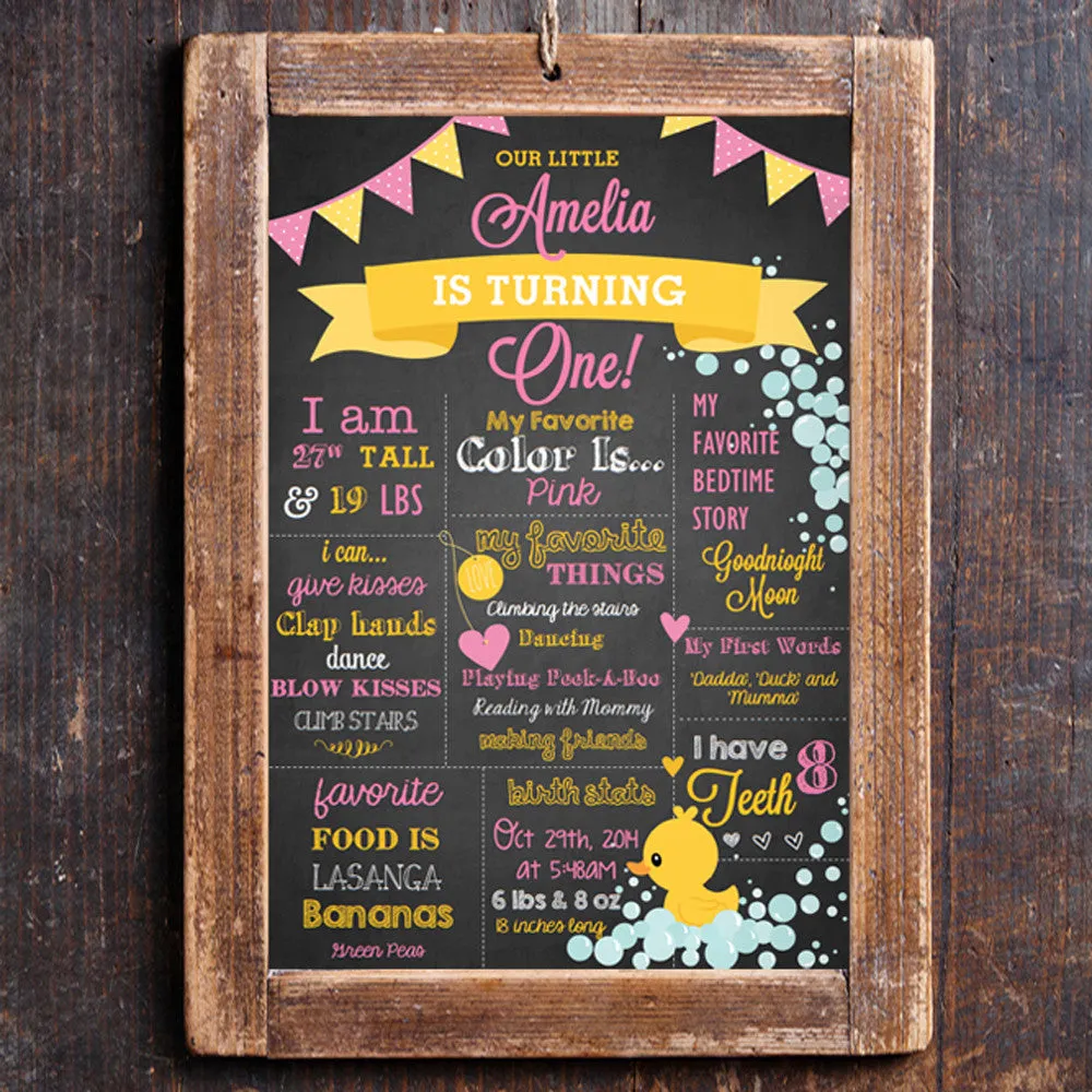 Rubber Duck Birthday Party Stats Poster | Edited and Printed | Includes FREE Shipping