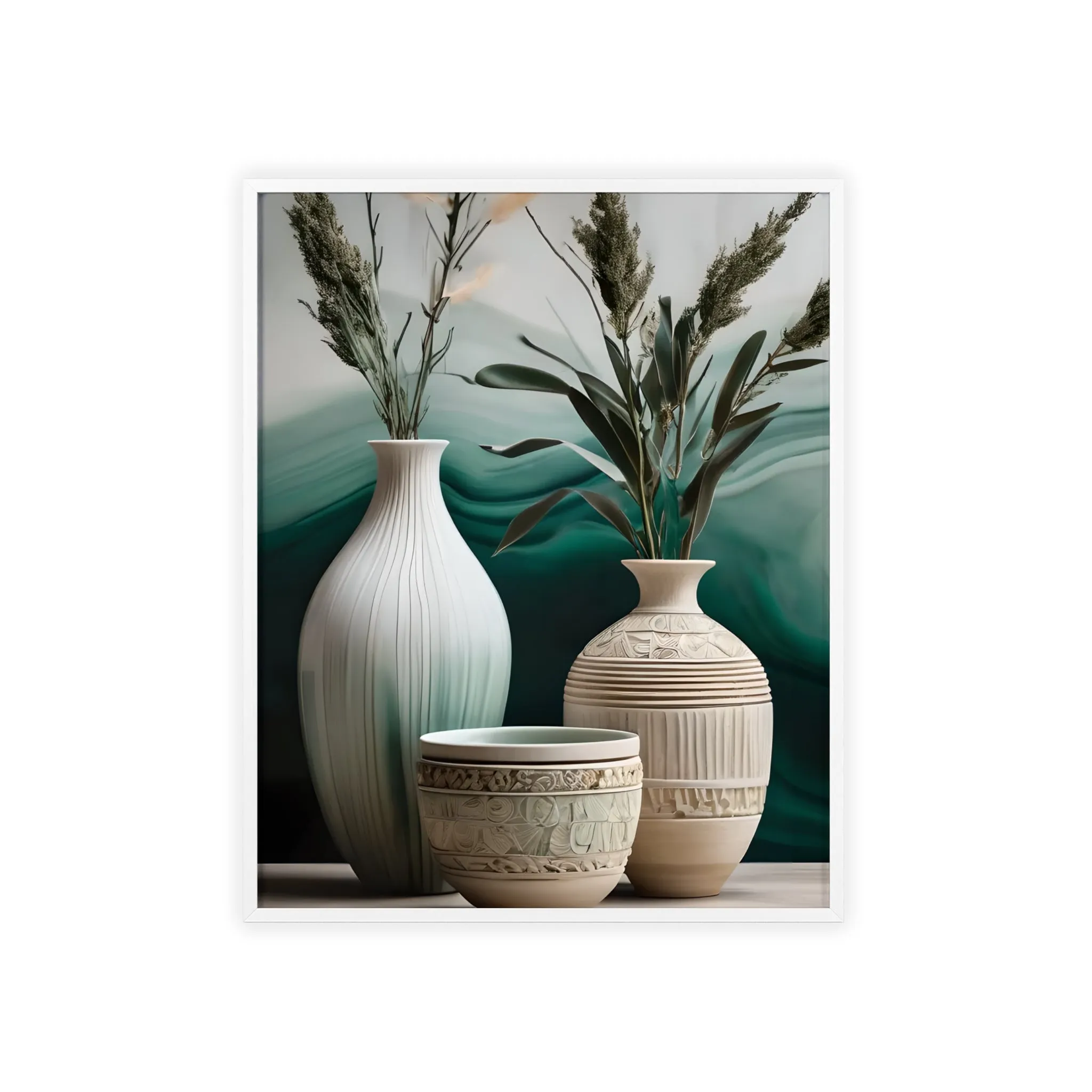 Sage Bowls Poster with Wooden Frame Curated By Artisan & Blooms