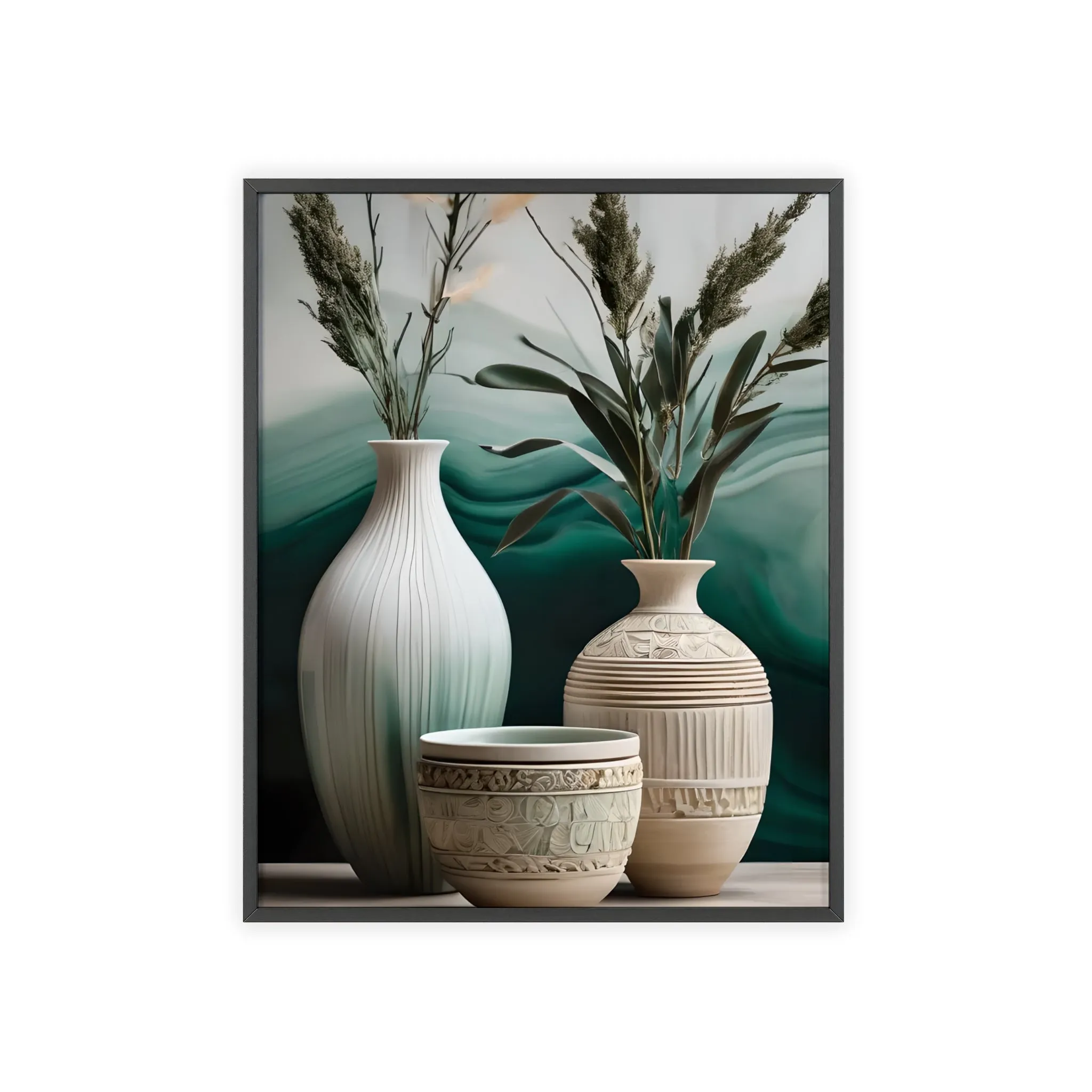 Sage Bowls Poster with Wooden Frame Curated By Artisan & Blooms