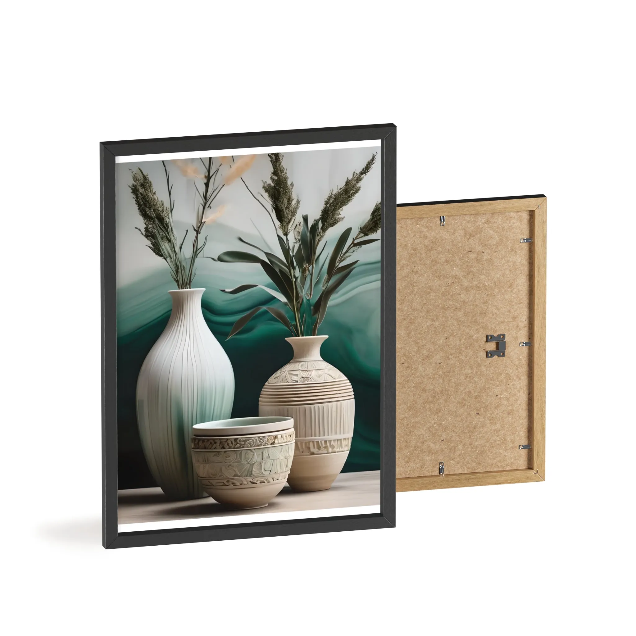 Sage Bowls Poster with Wooden Frame Curated By Artisan & Blooms