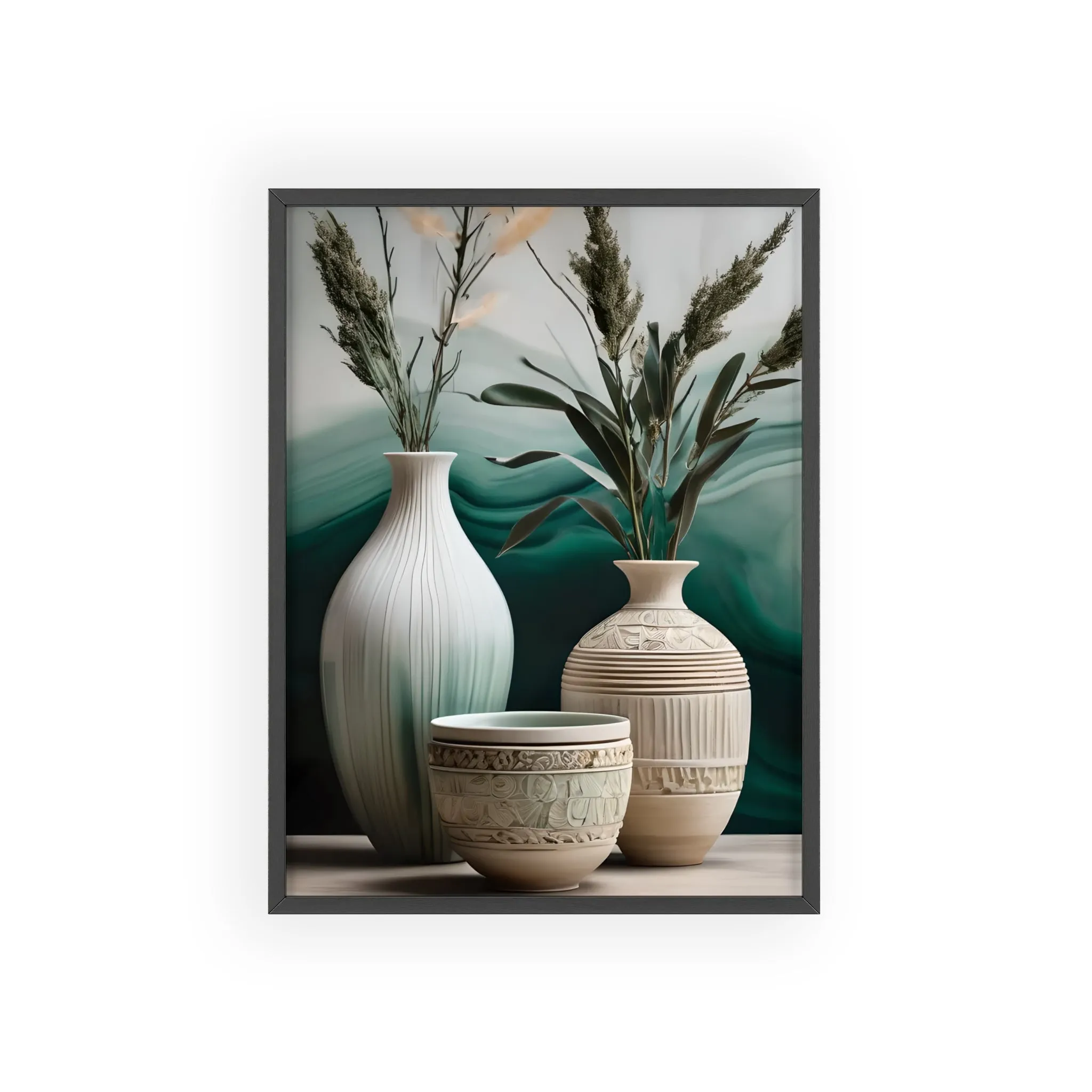 Sage Bowls Poster with Wooden Frame Curated By Artisan & Blooms