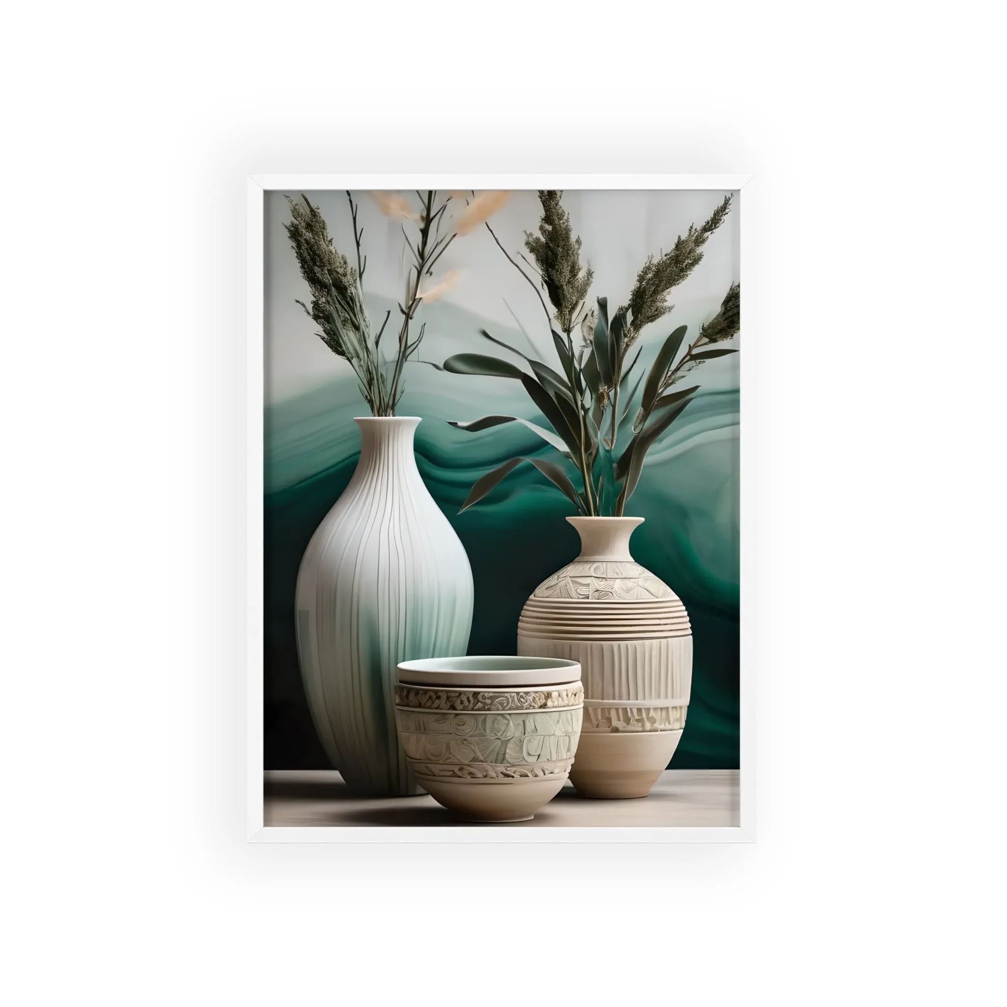 Sage Bowls Poster with Wooden Frame Curated By Artisan & Blooms