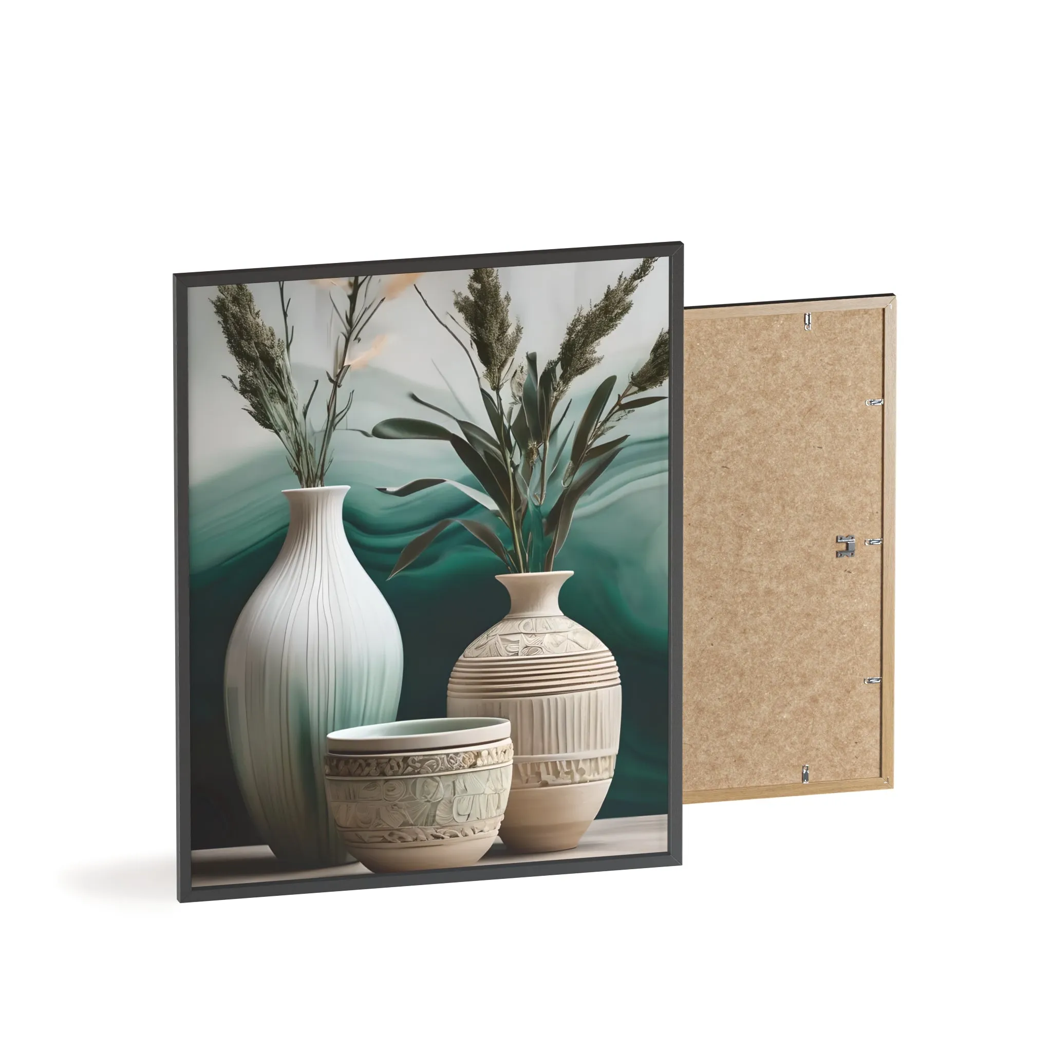 Sage Bowls Poster with Wooden Frame Curated By Artisan & Blooms