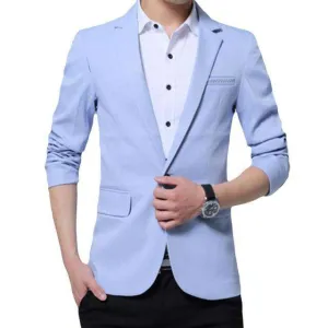 Single Breasted Cotton Linen Slim Fit Blazer