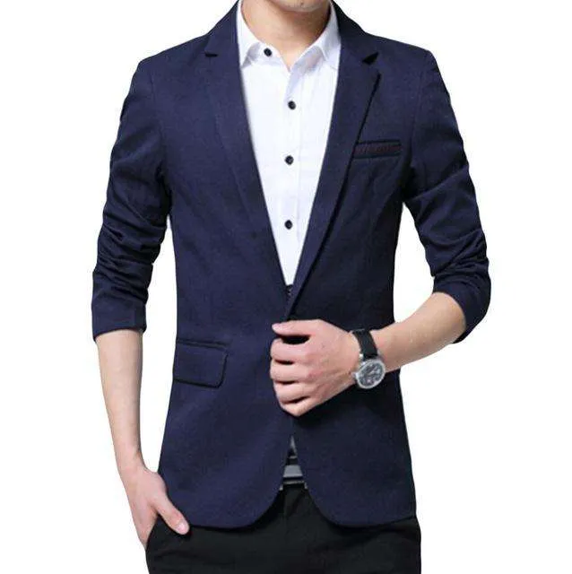 Single Breasted Cotton Linen Slim Fit Blazer