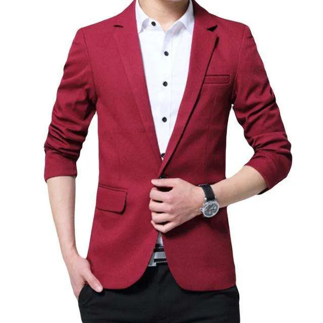 Single Breasted Cotton Linen Slim Fit Blazer