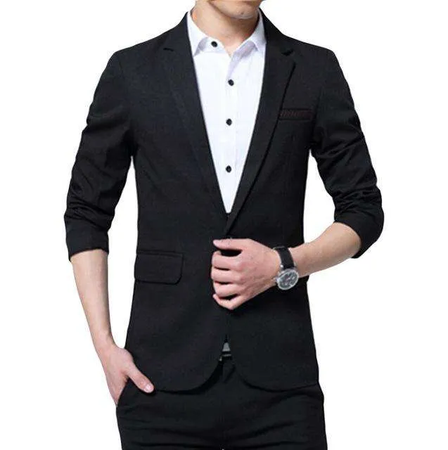 Single Breasted Cotton Linen Slim Fit Blazer