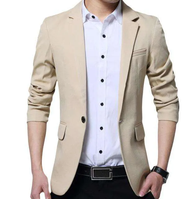 Single Breasted Cotton Linen Slim Fit Blazer